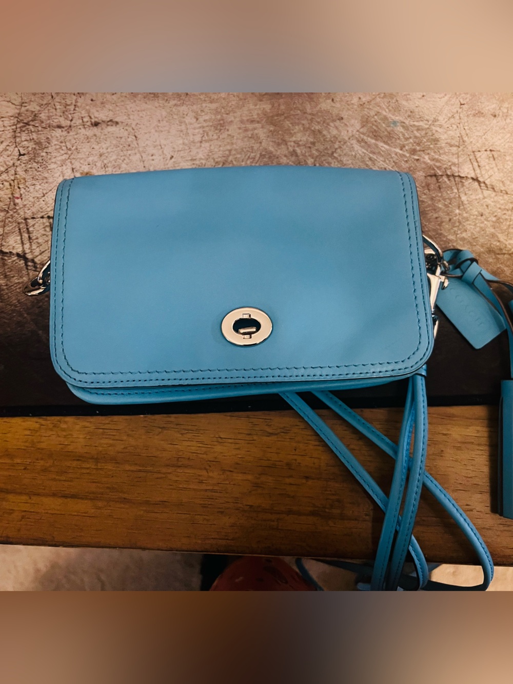 Coach Sky Blue Crossbody Wallet with Turnlock